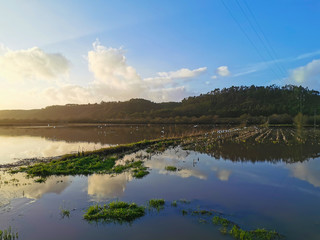 Sunset over flooded fields after a big storm