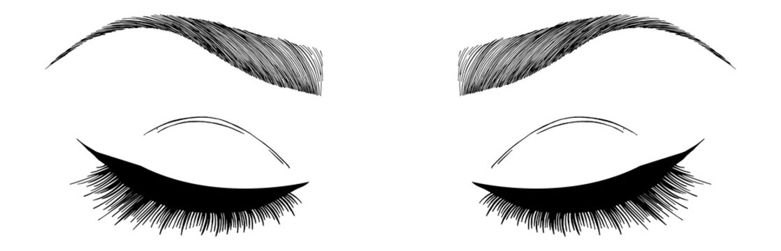 Illustration with woman's eyes, eyebrows and eyelashes. Makeup Look. Tattoo design.
