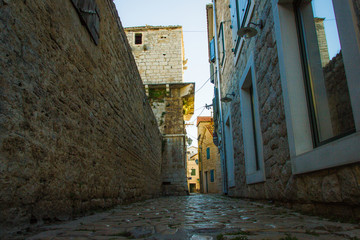 Vodice, Croatia / 17th May 2019: Old stone streets in city centre of Vodice