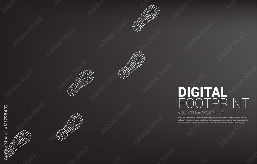 Poster footprint from dot connect line circuit. business concept of digital transformation and digital foot