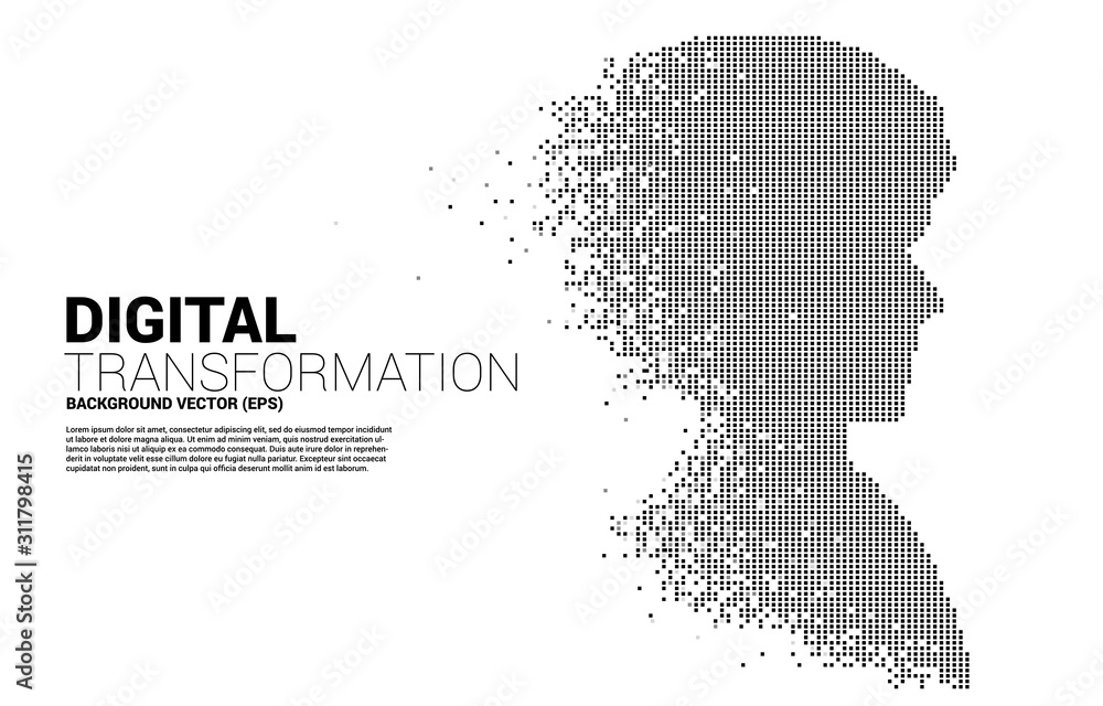 Aufkleber vector silhouette of man head from pixel transformation . concept background human future and techno