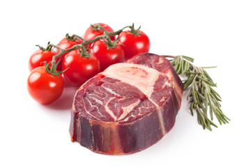 meat steak and cooking ingredients isolated on whtie background.