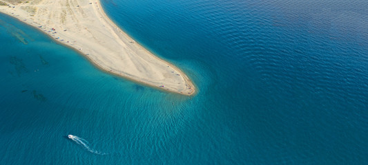 Aerial drone ultra wide photo of famous turquoise peninsula of Posidi in South Kassandra peninsula,...