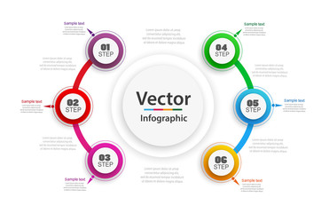 Abstract infographics number options template with colorful circles and 6 steps . Can be  used for workflow layout, diagram, business  options, banner, web design