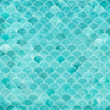 Seamless fish scale seamless pattern in turquoise color