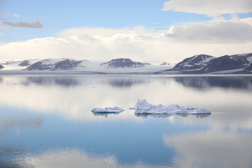 Sky reflection in the water surface of Arctic ocean around Spitsbergen, Svalbard