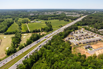 Aerial view of rural highway crossing central Georgia, USA