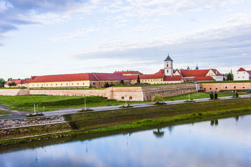 Fototapeta na wymiar Osijek / Croatia: 10th May 2019: Tvrdja famous fortification at Drava colorful river banks in Osijek
