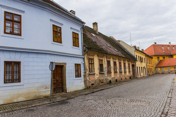 Fototapeta na wymiar Osijek / Croatia: 10th May 2019: Old houses and cobbled streets inside medieval fortification tvrdja in Osijek