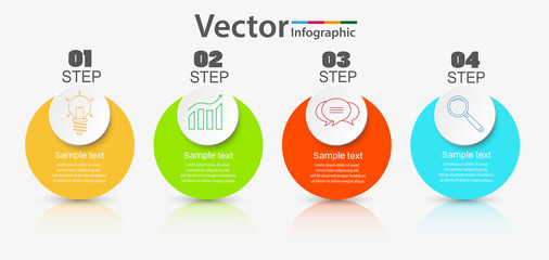 Vector flat template circle infographics. Business concept with 4 options and arrows. Four steps for content, flowchart, timeline, marketing, presentation, graph, diagrams