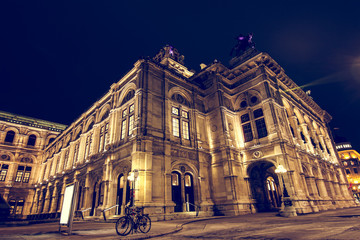Fototapeta na wymiar Wien, Vienna, Austria / 24th January 2019: Opera, Staatsoper streetview at night