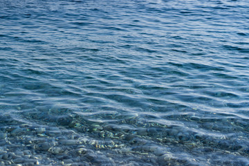 Caribbean sea surface summer wave background. Exotic water landscape with clouds on horizon. Natural tropical water paradise. Cuba nature relax. Travel tropical island resort. Ocean nature tranquility
