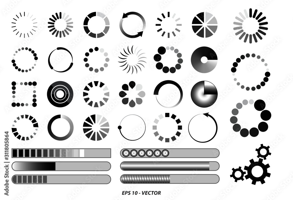 Fototapete set of loading bar icon or black white preloader illustration or loading sign for internet download 
