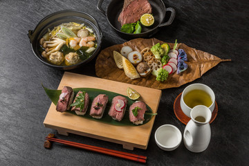 高級和牛の和食　set with high grade Japanese　foods