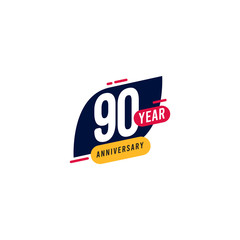 90 Years Anniversary blue yellow Vector Template Design Illustration
