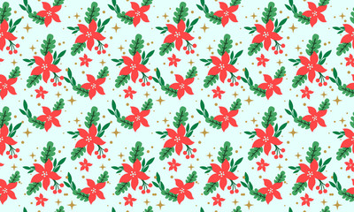 Christmas floral pattern background, with unique red flower.