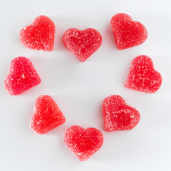 Fototapeta na wymiar Heart shaped jelly on a white background.