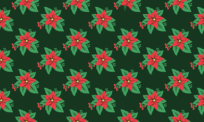 Style seamless Christmas floral pattern background, with elegant red flower.