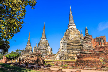 Fototapeta premium A beautiful view of Wat Phra Si Sanphet temple in Ayutthaya, Thailand.