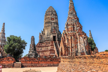 A beautiful view of Wat Chai Wattanaram temple in Ayutthaya, Thailand.