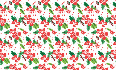 Fototapeta na wymiar Leaf and flower style element template, seamless Christmas floral pattern background.