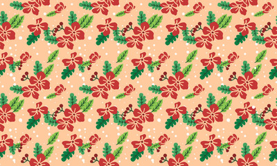 Leaf and flower style element template, seamless Christmas floral pattern background.