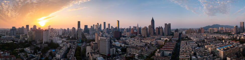 Panoramic View of Skyline of Nanjing City at Sunset