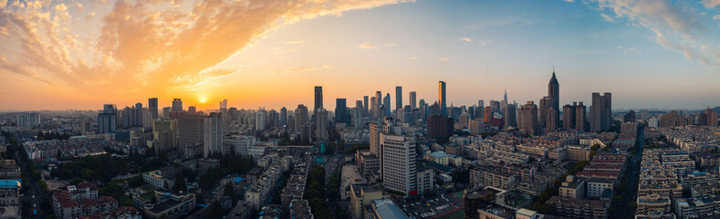 Naklejka na ściany i meble Panoramic View of Skyline of Nanjing City at Sunset