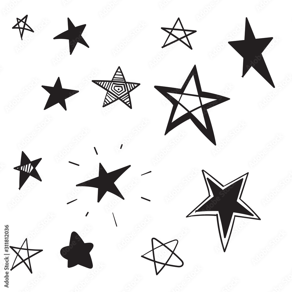 Wall mural doodle star collection isolated background