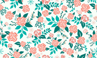 Valentine Banner Design with unique elegant peach rose flower pattern background.