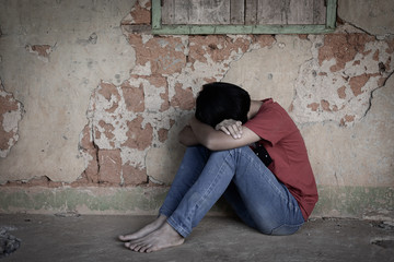 young homeless despair child,traumatized young girl