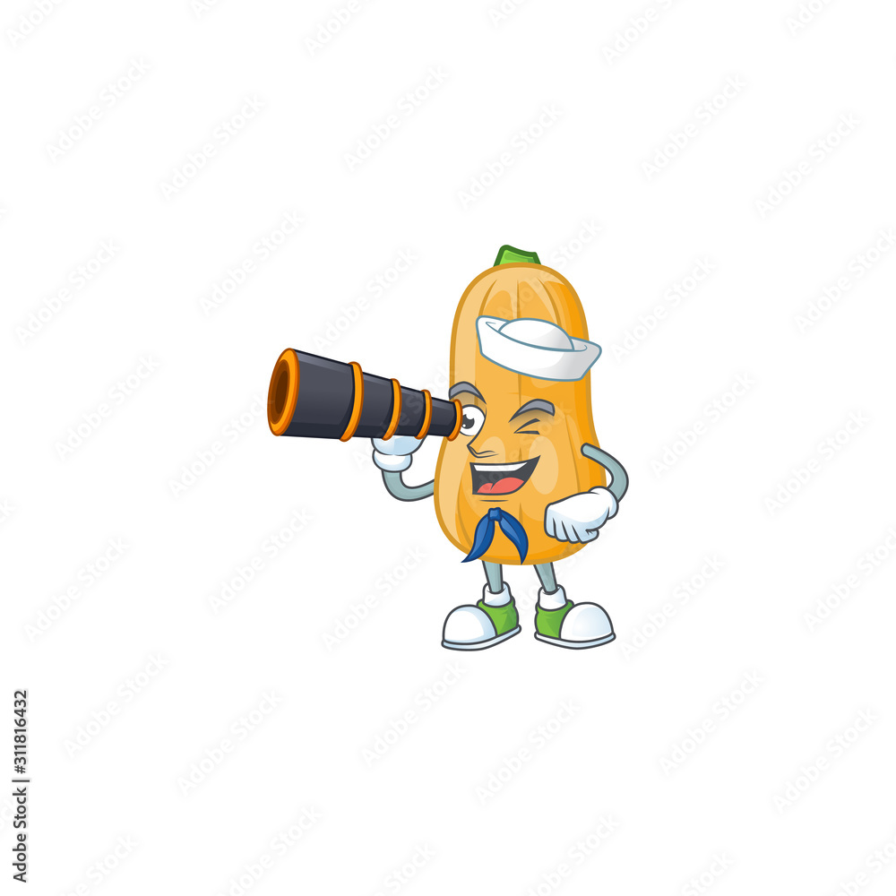 Wall mural picture of smiling happy sailor butternut squash with binocular