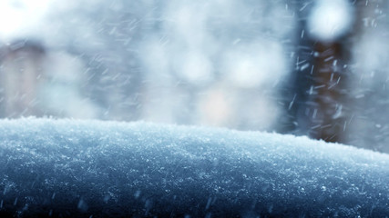 blurred focus of a winter landscape. frozen snow drifts closeup