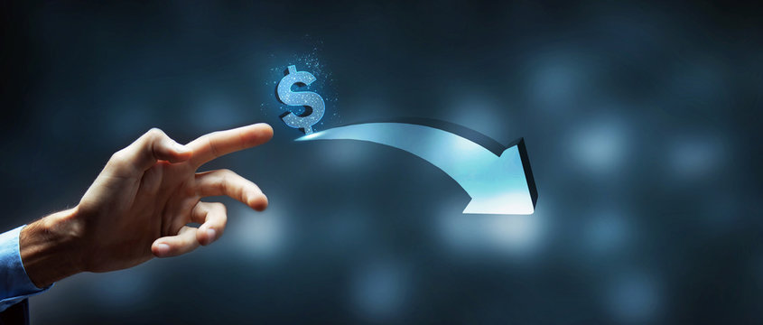 dollar and arrow decrease in income