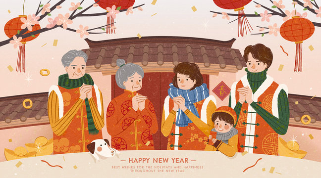 Family give new year's greeting