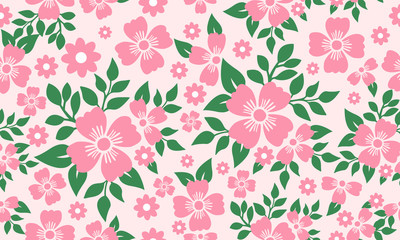 Beautiful pink flower of valentine, with modern leaf floral decor pattern.