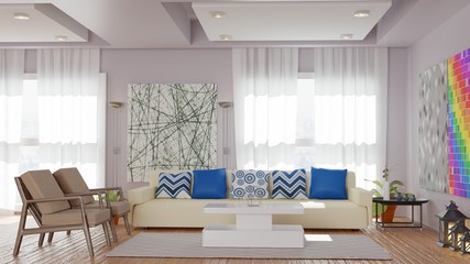 Modern Living Room - 3d Rendering