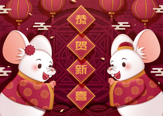 White mice doing new year greeting