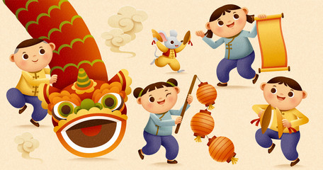 Children playing lion dance