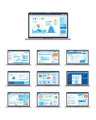 set of UI, UX, GUI Graphic User Interface and User Interface design in Laptop for website or apps vector illustration