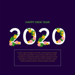 Happy New Year 2020 vector illustration. Floral element