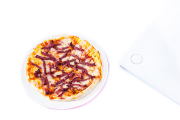 Homemade pizza with white background, design, texture