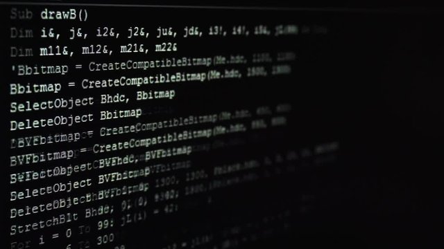 Program code displayed on the screen