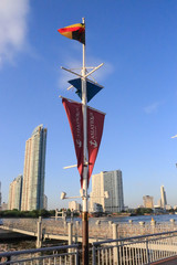 A beautiful view of Asiatique Riverfront Park in Bangkok, Thailand.