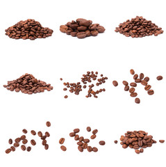 collage of Coffee beans isolated on a white background area for copy space.