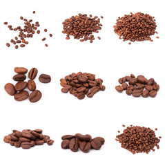 collage of Coffee beans isolated on a white background area for copy space.
