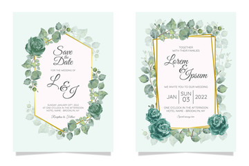 Beautiful wedding invitation card template set with geometric floral frame