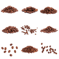 collage of Coffee beans isolated on a white background area for copy space.