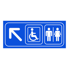 Public restroom signs with arrow
