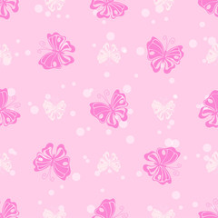 Fototapeta na wymiar Pink butterfly white ink drops vector seamless pattern